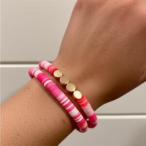 NEW Trendy Pink Gold Heishi Style Bead Bracelet
Stack Preppy Clay Disk Jewelry